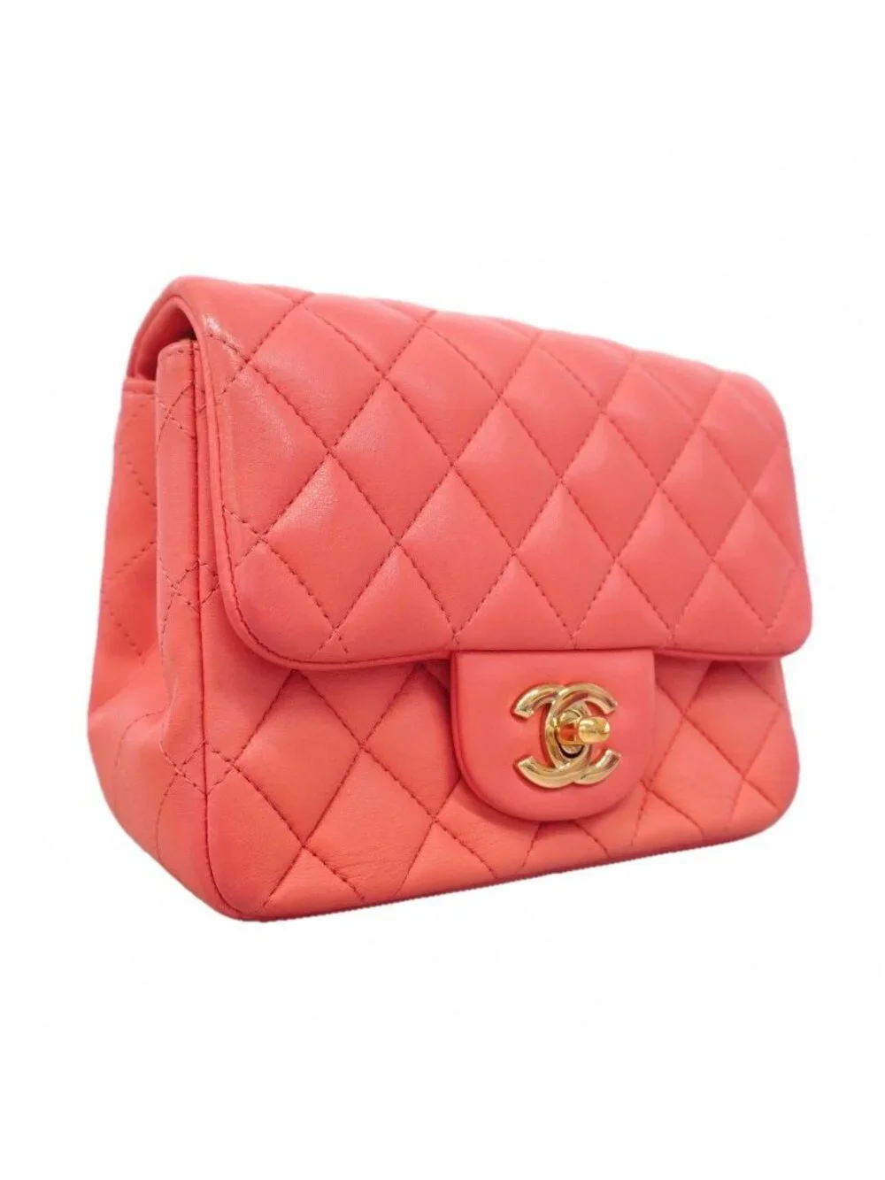 Chanel Shoulder Bag Mini Quilted Lambskin Pink Champagne Gold
